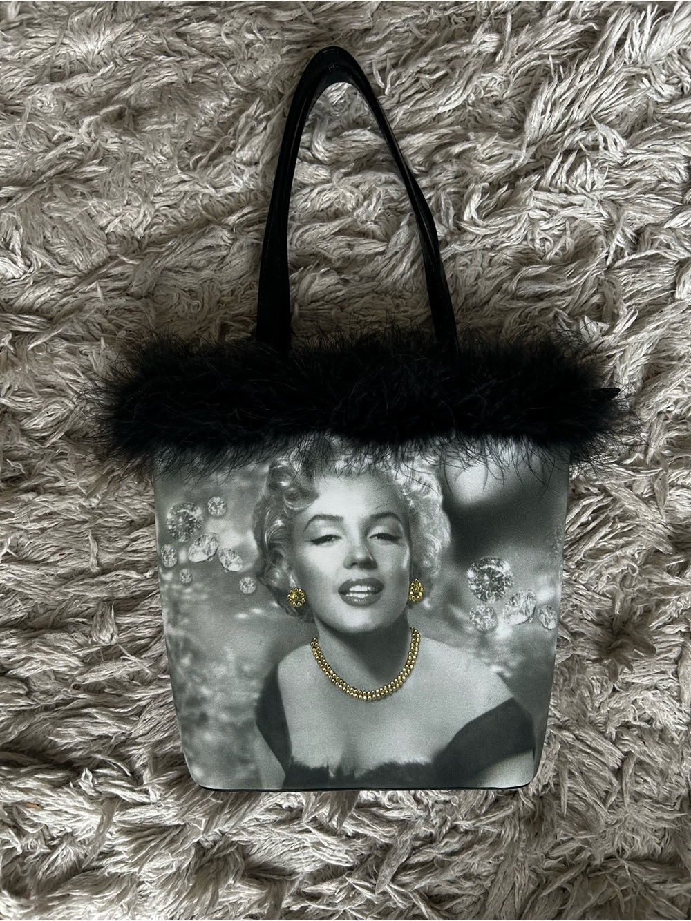 Vintage Marilyn Monroe Black Faux-Fur Trim Purse